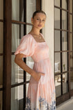 Marzella Pink Tropical Puff Sleeve Maxi Dress