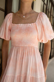 Marzella Pink Tropical Puff Sleeve Maxi Dress