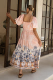 Marzella Pink Tropical Puff Sleeve Maxi Dress