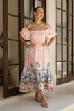 Marzella Pink Tropical Puff Sleeve Maxi Dress