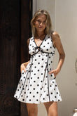 Noella White Black Polka Dot Contrast Mini Dress
