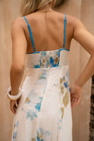 Alethea Blue Floral Contrast Trim Maxi Dress