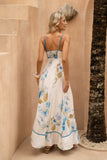 Alethea Blue Floral Contrast Trim Maxi Dress