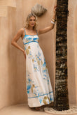 Alethea Blue Floral Contrast Trim Maxi Dress