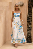 Alethea Blue Floral Contrast Trim Maxi Dress