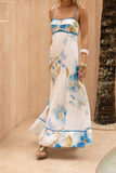 Alethea Blue Floral Contrast Trim Maxi Dress