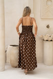 Zena Brown White Polka Dot Ruched Bodice Maxi Dress