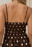Zena Brown White Polka Dot Ruched Bodice Maxi Dress