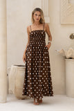 Zena Brown White Polka Dot Ruched Bodice Maxi Dress