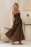 Zena Brown White Polka Dot Ruched Bodice Maxi Dress
