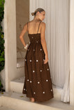 Zeni Brown White Polka Dot Ruched Bodice Maxi Dress