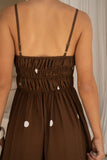 Zeni Brown White Polka Dot Ruched Bodice Maxi Dress
