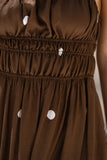 Zeni Brown White Polka Dot Ruched Bodice Maxi Dress