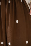 Zeni Brown White Polka Dot Ruched Bodice Maxi Dress