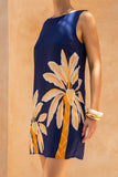 Leilani Navy Gold Tropical Shift Mini Dress
