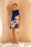 Leilani Navy Gold Tropical Shift Mini Dress