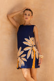 Leilani Navy Gold Tropical Shift Mini Dress