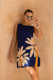 Leilani Navy Gold Tropical Shift Mini Dress