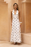 Lydie White Black Polka Dot Halter Neck Maxi Dress