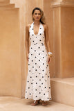 Lydie White Black Polka Dot Halter Neck Maxi Dress