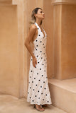 Lydie White Black Polka Dot Halter Neck Maxi Dress