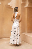 Lydie White Black Polka Dot Halter Neck Maxi Dress