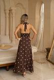 Zaniyah Brown White Polka Dot Halter Neck Maxi Dress