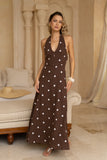 Zaniyah Brown White Polka Dot Halter Neck Maxi Dress