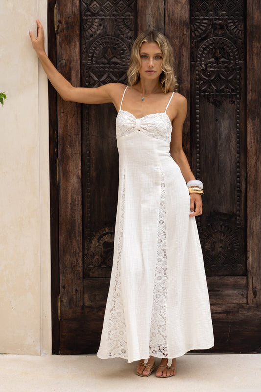 Miki White Sweetheart Lace Maxi Dress