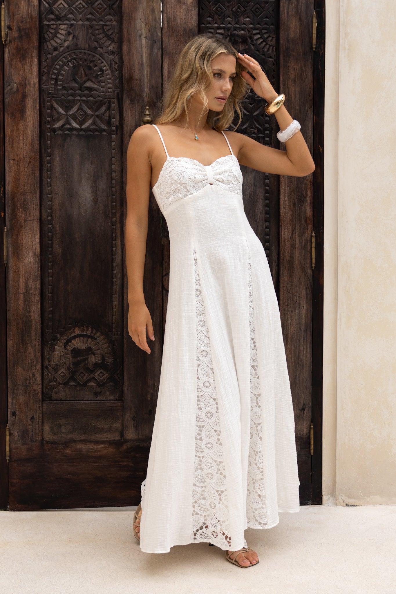 HEYCHIC Miki White Sweetheart Lace Maxi Dress, AU 16 HEYCHIC Miki White Sweetheart Lace Maxi Dress, AU 16