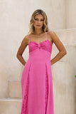 Miki Pink Sweetheart Lace Maxi Dress