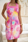 Cirella Multicolour Abstract Halter Neck Mini Dress