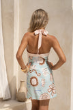 Lari Blue Abstract Halter Neck Mini Dress