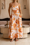 Reya Orange Floral Beaded Flared Maxi Dress