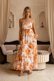 Reya Orange Floral Beaded Flared Maxi Dress