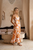 Reya Orange Floral Beaded Flared Maxi Dress