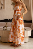 Reya Orange Floral Beaded Flared Maxi Dress
