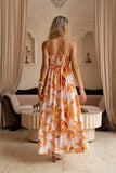 Reya Orange Floral Beaded Flared Maxi Dress