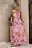 Cirella Multicolour Abstract Beaded Flared Maxi Dress