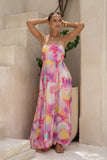 Cirella Multicolour Abstract Beaded Flared Maxi Dress