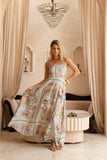 Nyahra Green Tropical Beaded Flared Maxi Dress