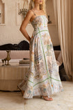 Nyahra Green Tropical Beaded Flared Maxi Dress