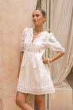 Erina Off-White Lace Detail Mini Dress