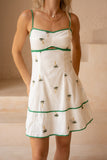 Little Palms Embroidered Green Tropical Flared Mini Dress