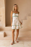 Little Palms Embroidered Green Tropical Flared Mini Dress