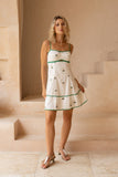 Little Palms Embroidered Green Tropical Flared Mini Dress