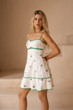 Little Palms Embroidered Green Tropical Flared Mini Dress
