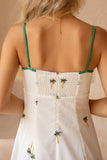Little Palms Embroidered Green Tropical Flared Mini Dress