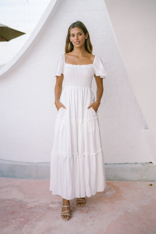 Maxi Dress Berjenjang Garis Putih Eleyna