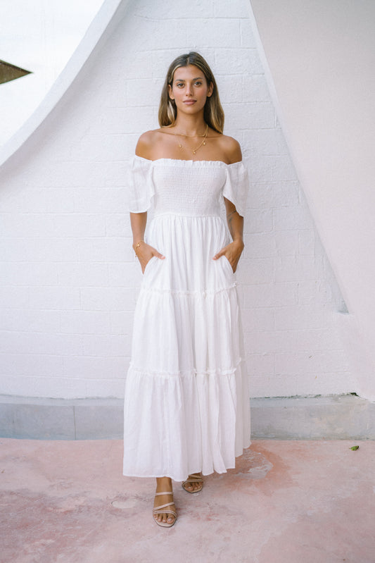 Maxi Dress Berjenjang Garis Putih Eleyna